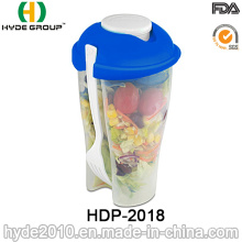Многоразовые Пластиковые салат контейнер чашки шейкер с вилкой (ДПН-2018)